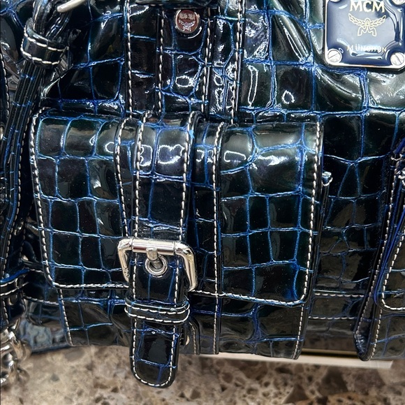 MCM Midnight Blue Crocodile Embossed Satchel - Picture 4 of 14